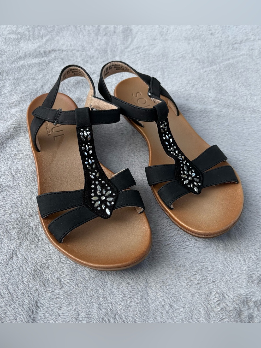 SOUL Naturalizer Summer Sandal Size 8 Black with sparkle rhinestone bling Good